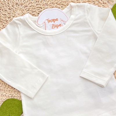 Conj. Blusa Manga Longa e Salopete com Flores Bordadas - Marrom e Off White